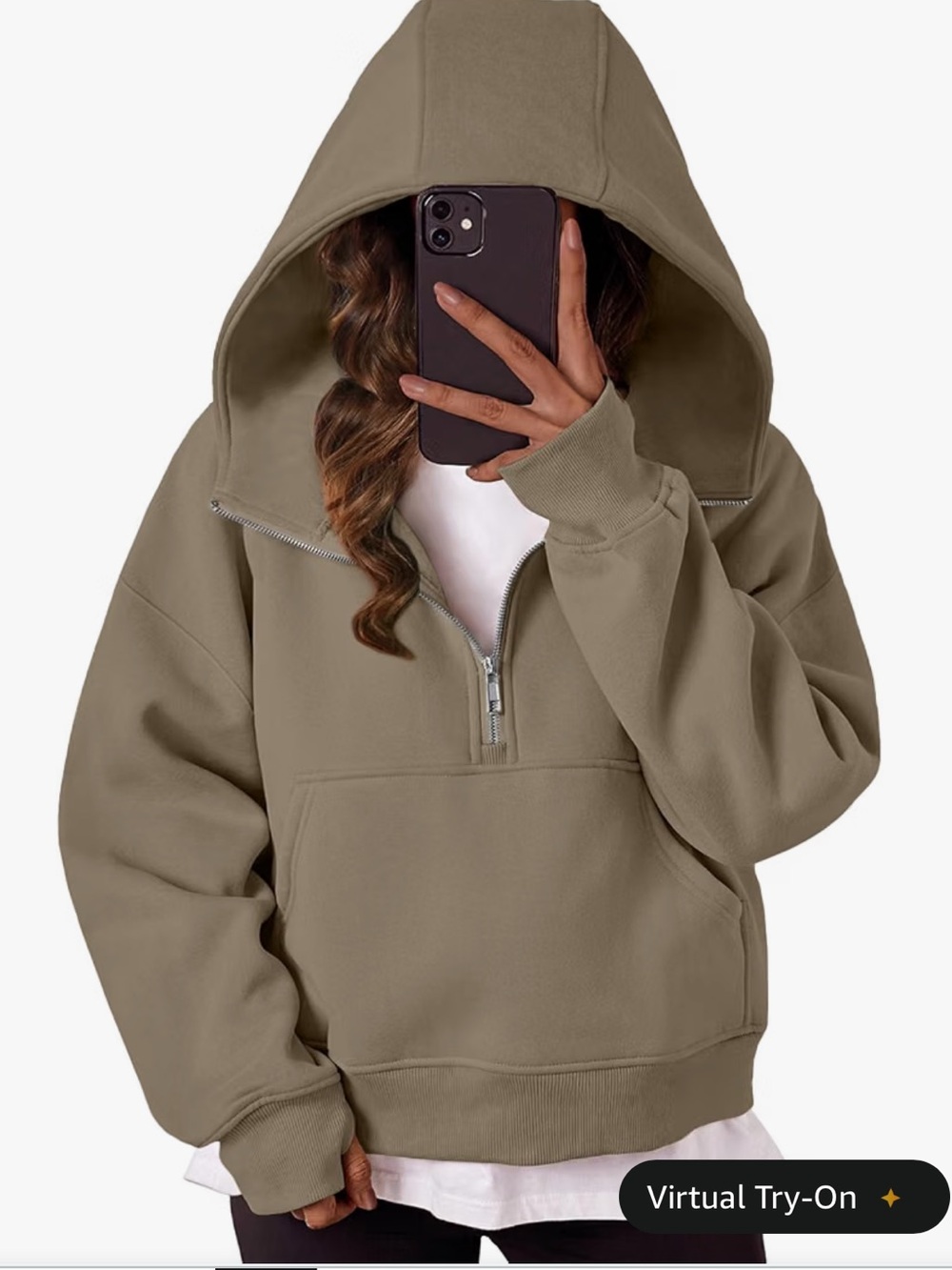 Women's Oversized Half-Zip Hoodie — coffee